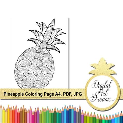 pineapple coloring page  coloring pages  adults jpg etsy