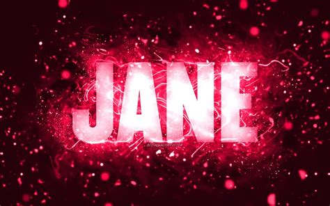 Download Wallpapers Happy Birthday Jane 4k Pink Neon Lights Jane