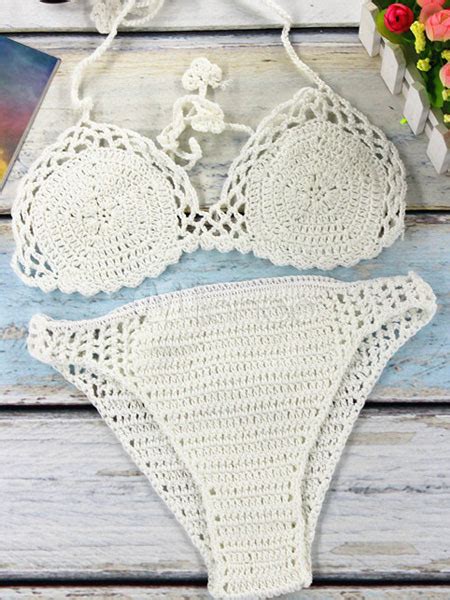 Swimsuits White Halter Straps Lace Up Roman Knit Bathing Suits For