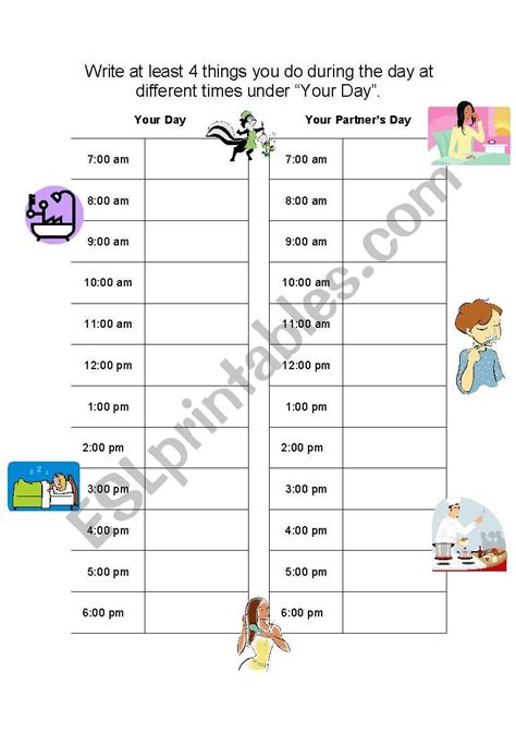 daily activities schedule esl worksheet  sweetg