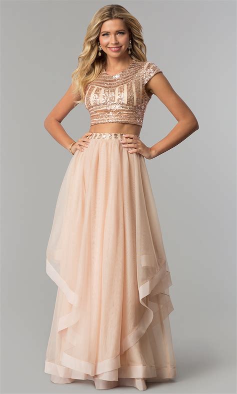 Two Piece Long Prom Dress With Sequins Promgirl