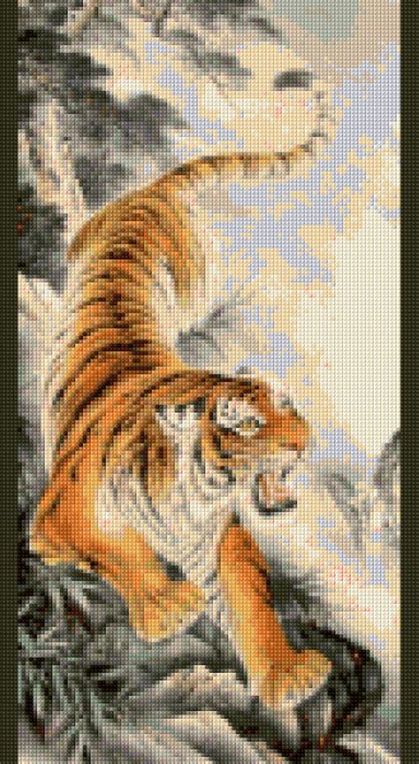 japanese tiger cross stitch pattern  instant  etsy