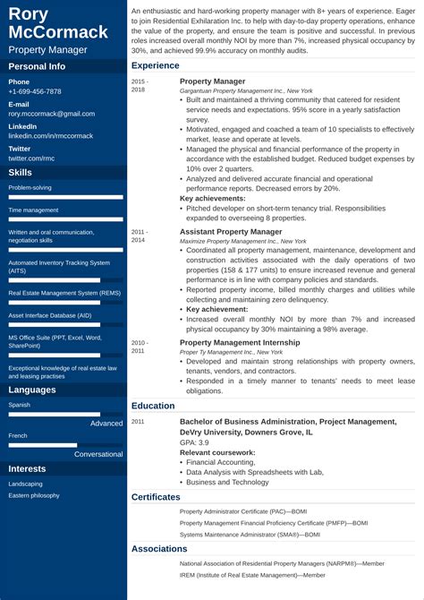 property manager resume sample templates