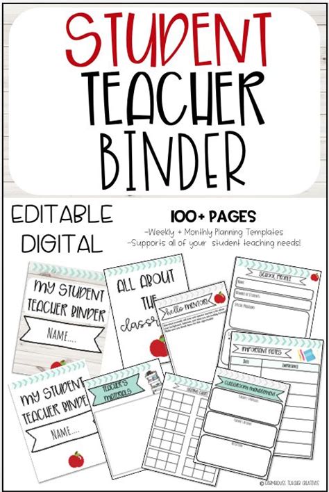 student teaching binder editable digital  printable student