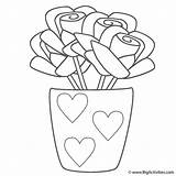 Coloring Valentine Roses Valentines Flowers Vase Hearts Print sketch template