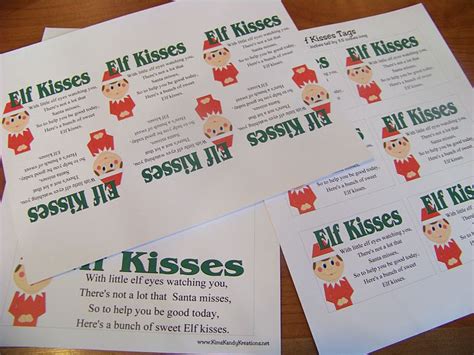elf kisses bag topper printable  christmas printables