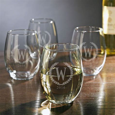 Statesman Personalized Stemless Wine Glasses Set Of 4