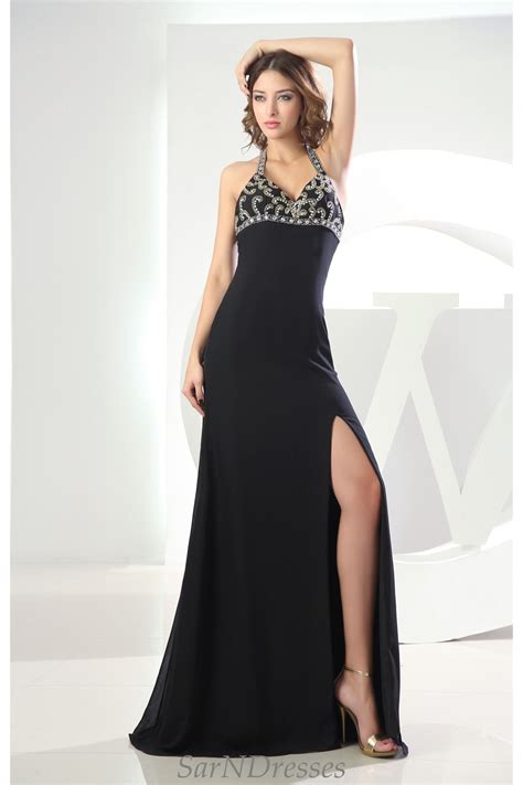 sexy beaded halter prom dress black prom dress sleeveless prom dress