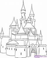 Castle Draw Drawing Coloring Pages Medieval Easy Step Simple Disney Outline Sketch Castles Drawings Palace Cinderella Princess Cartoon Cartoons Disneyland sketch template