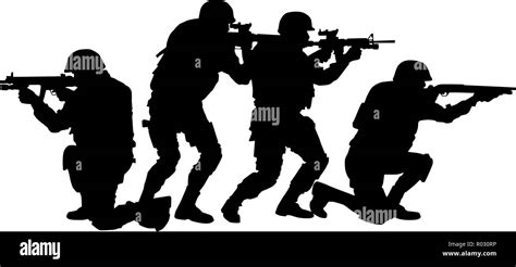 police swat team armed fighters vector silhouette stock