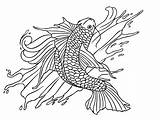 Coloring Fish Koi Pages Tattoo Designs Printable Drawing Men Draw Tattoos Drawings Japanese Pisces Detailed Step Water Print Women Splash sketch template