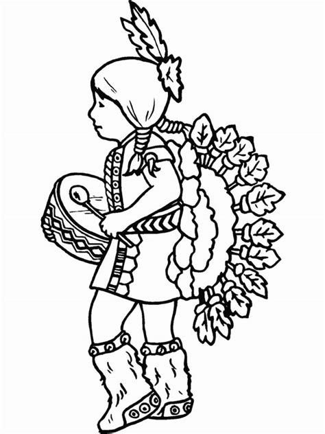 cute native american girl  native american day coloring page kids