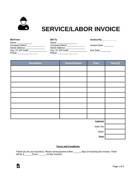 servicelabor invoice template  word eforms