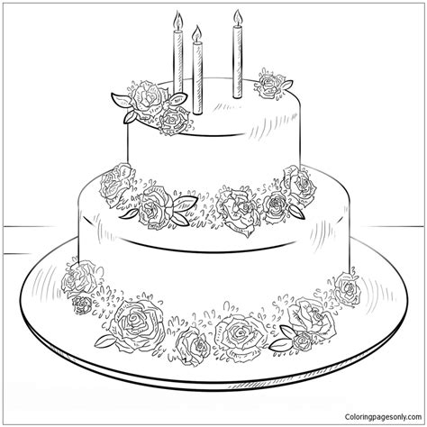 birthday cake  roses coloring page  printable coloring pages