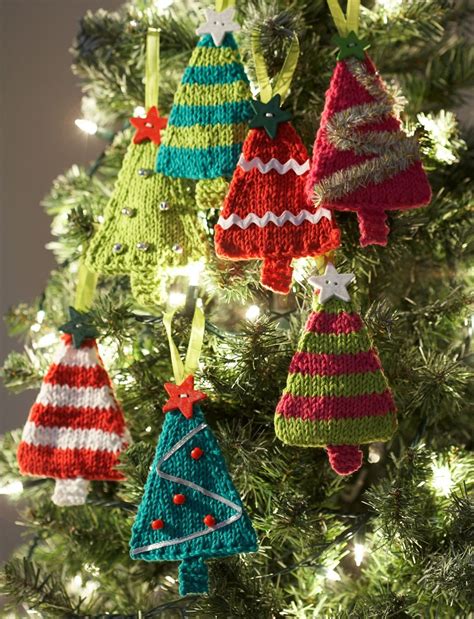 tiny tree ornaments knitted christmas decorations knit christmas