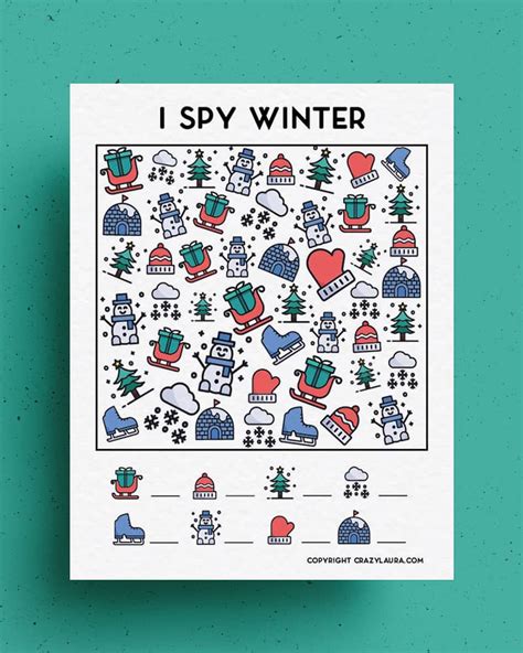 winter  spy printable game  sheets  kids crazy laura