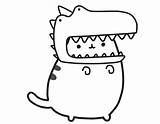Pusheen Coloring Pages Dinosaur Wearing Hat Printable Categories sketch template