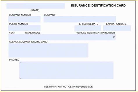 blank insurance card template   auto insurance card