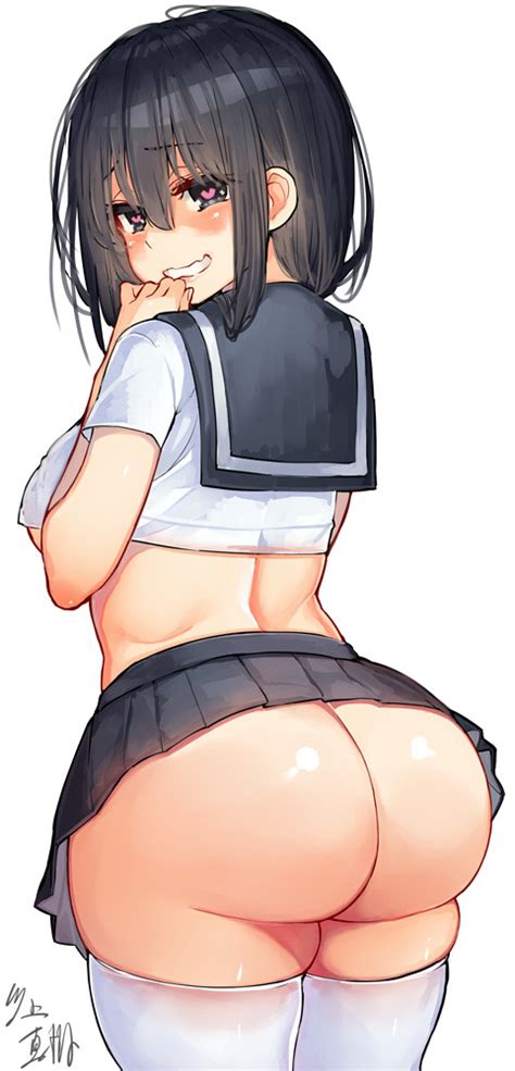 rule 34 1girls ass back view bangs black hair black skirt blush