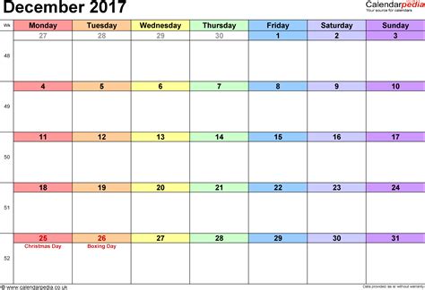 calendar december 2017 uk bank holidays excel pdf word templates