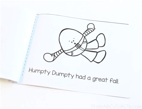 humpty dumpty printable nursery rhyme book  abcs  acts
