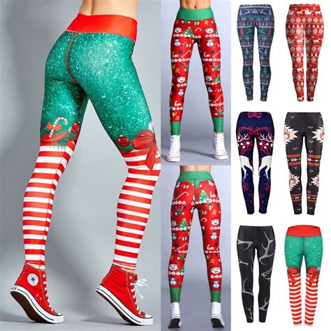 Women S Yoga Pants Xmas Christmas Printed Fitness Gym Sports Stretch