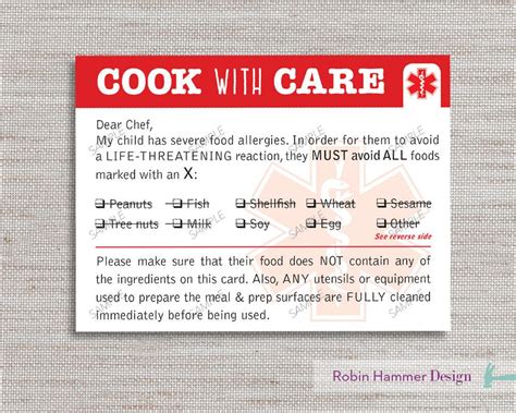 printable allergy card template