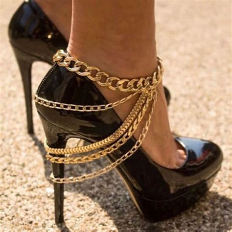draped gold high heel chain shoes shoe boots anklet jewelry