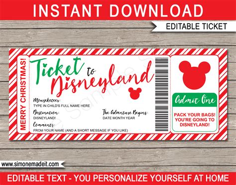 disneyland printable ticket printable world holiday