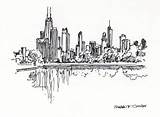Chicago Skyline Drawing Ink Pen 742a sketch template