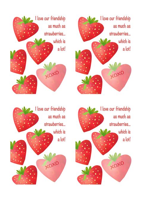 valentines day cards printables showing kids love  strawberries