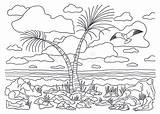 Paisaje Coloring Palm Gaviotas Palmeras Seagulls Las Linear Colorea Ilustracion sketch template