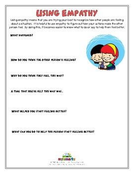 empathy worksheet  mylemarks teachers pay teachers