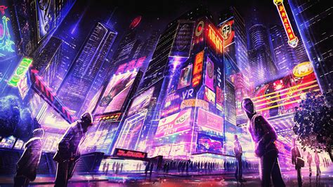 Wallpaper Night Cyberpunk Futuristic City Artwork