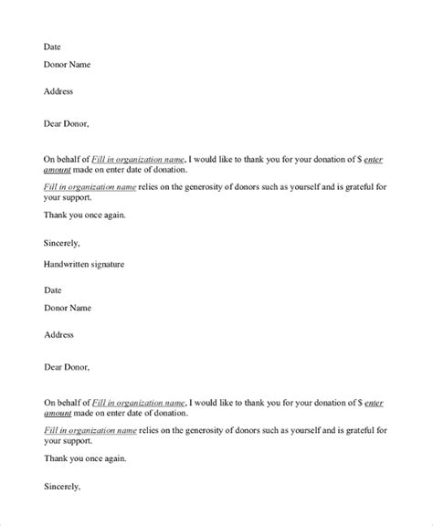 sample donation letter  memory   template business