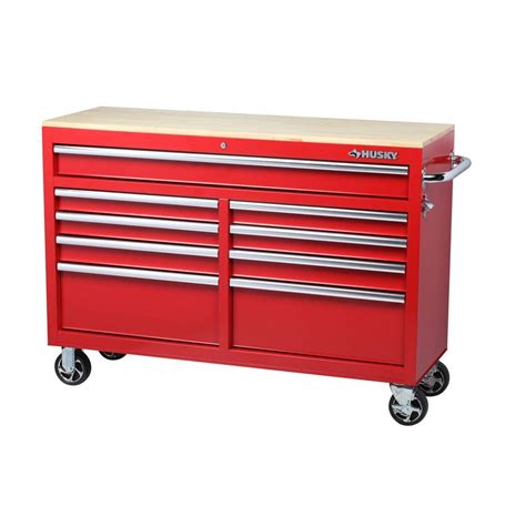 Husky Standard Duty 52 Inch W 9 Drawer Mobile Workbench With Solid Wood