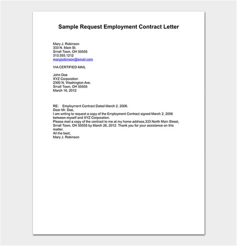 contract request letter format sample letters