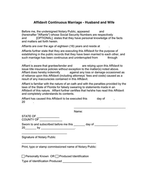 florida affidavit  continuous marriage  word   formats