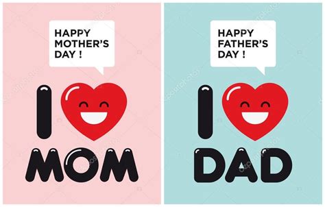 mother  fathers day cards  love mom  love dad stock vector