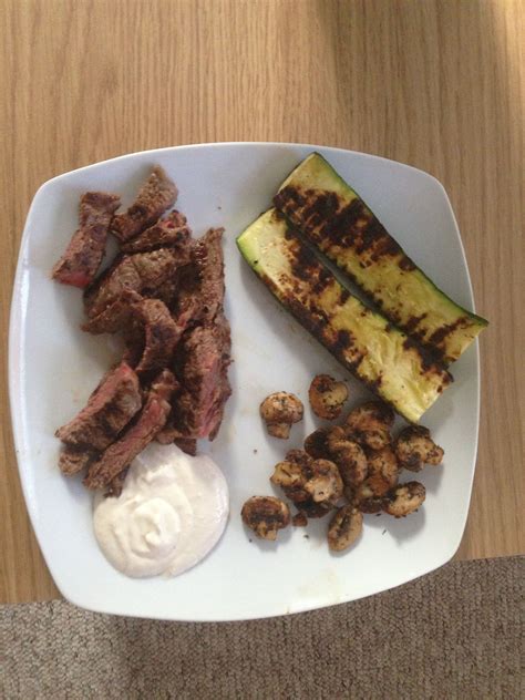 yummy dinner sirloin steak with courgette garlic