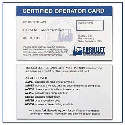 forklift certification cards driver wallet operator card template
