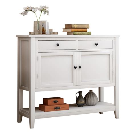 rustic style modern console table  drawers large cabinet cupboard  open shelf wood storage