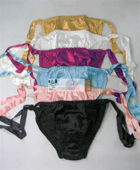 pure silk womens side tie string bikini panties 6 pairs in one economic