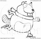Ice Cartoon Chubby Beaver Skating Clipart Outlined Coloring Vector Thoman Cory Royalty sketch template