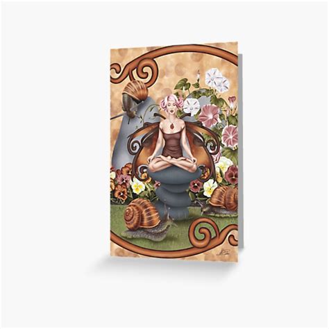 snail fairy yoga pose garden meditation greeting card