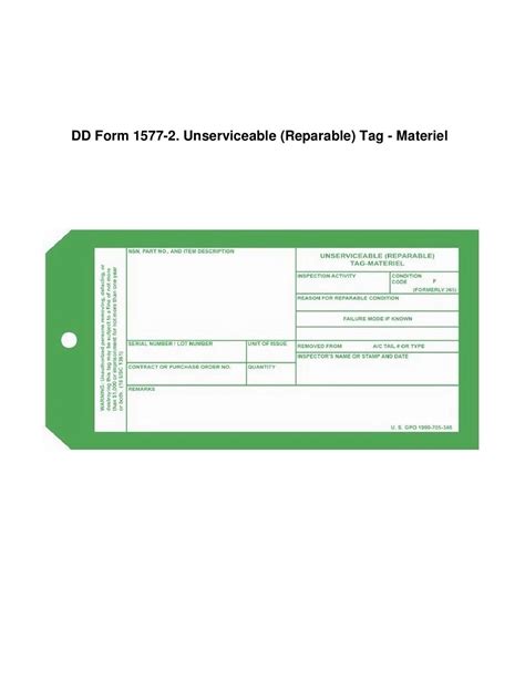 dd form   unserviceable reparable tag materiel forms docs