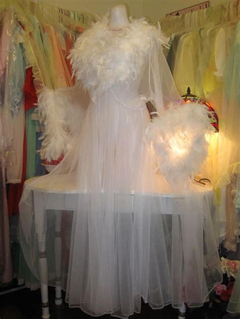 Chiffon Vtg Style Dressing Gown Peignoir Feather Marabou
