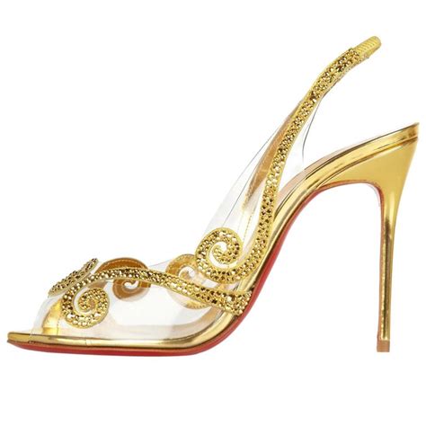 Christian Louboutin New Gold Leather Crystal Pvc Evening