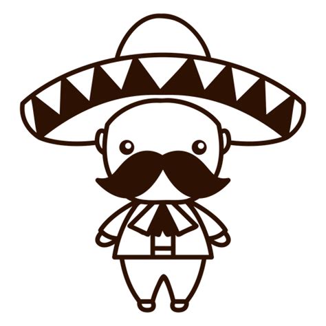 cute mexican mariachi male character stroke transparent png svg vector file
