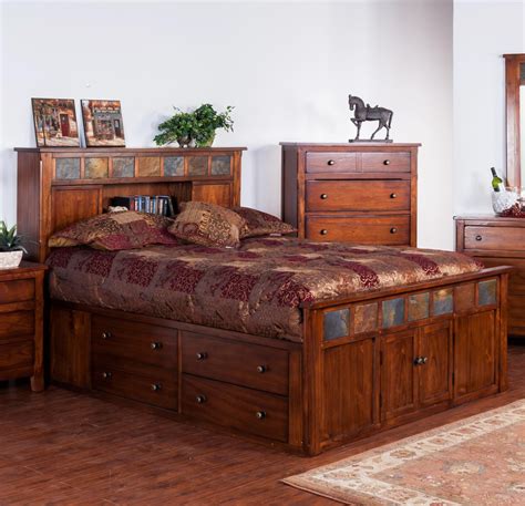 sunny designs santa fe dc sq queen storage bed  slate fashion furniture bookcase beds